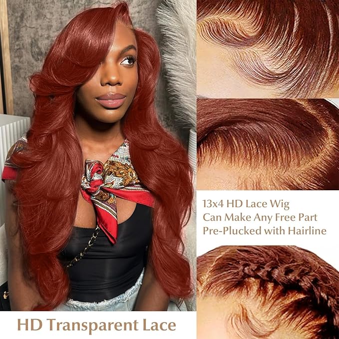 AMIRTY 200% Density Ginger Wig Human Hair 13X4 HD Transparent Lace Front Wigs Human Hair Pre Plucked with Baby Hair Chestnut Brown #33 Human Hair Wigs For Women 18 Inch