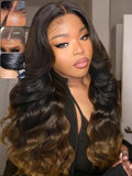 KLAIYI Ombre Brown Loose Body Wave 13x4Pre Everything Lace Frontal Chestnut Brown Drawstring Wig with Face Framing Layers Precut Lace Pre Plucked Bleached Bye Bye Knots Ready to Wear and Go Wig 24Inch