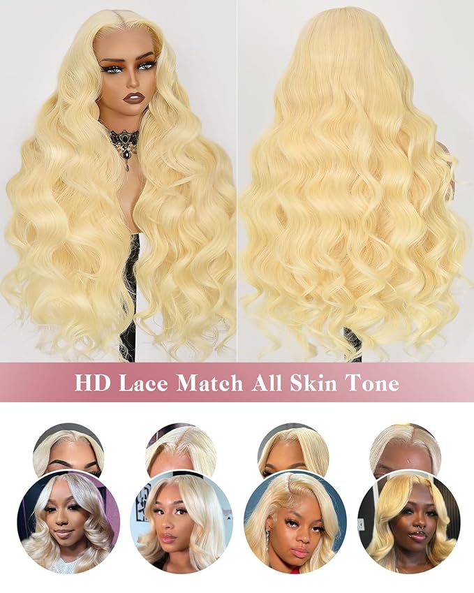 Alididi 613 Lace Front Wig Human Hair 13x4 Blonde Body Wave Hd Transparent Lace Frontal Wigs Human Hair Pre Plucked With Baby Hair 180% Density Blonde Glueless Wigs Human Hair 36 Inch