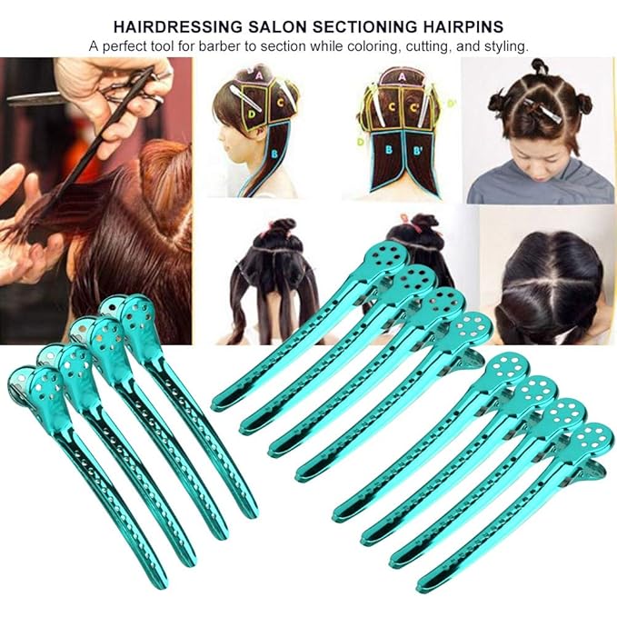 Hair Styling Clips, ANGGREK 12pcs/Box Hair Styling Clips Hairdressing Salon Sectioning Hairpins Duck Billed Hair Cutting Clips for Thick and Thin Hair Salon Styling 6 Colors(green)
