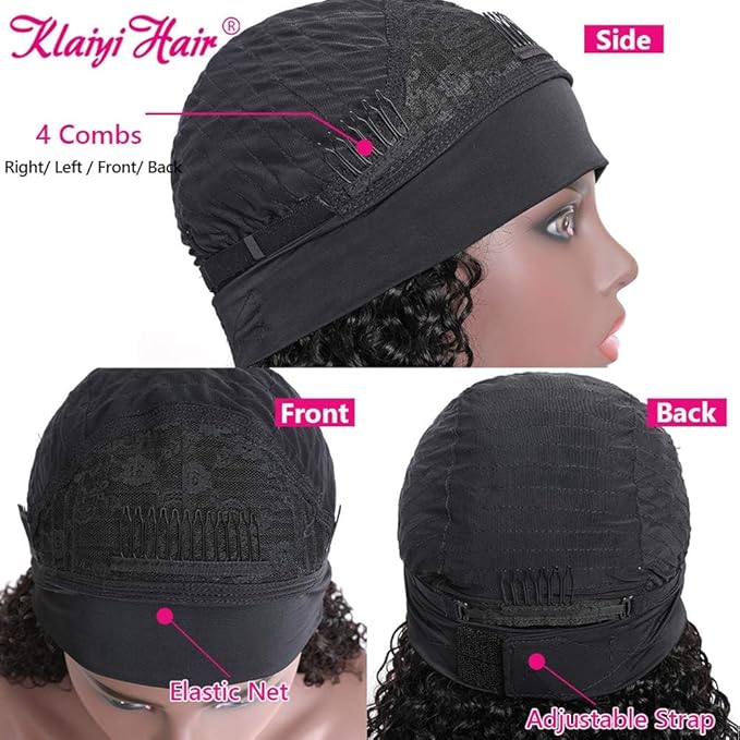 KLAIYI Headband Human Hair Wig Water Wave Curly Non Lace Front Wigs for Black Women Deep Wave Glueless Wear and Go Half Wig with Band 30S Ready to Wear Beginner Friendly 180% Natural Hairline 18Inch
