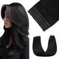 Pinkpearl Invisible Tape in Hair Extensions Human Hair, 20pcs 16inch 45g #1B Natural Black Injection Tape in Extensions Real Remy Straight Seamless Silky Human Hair Injected