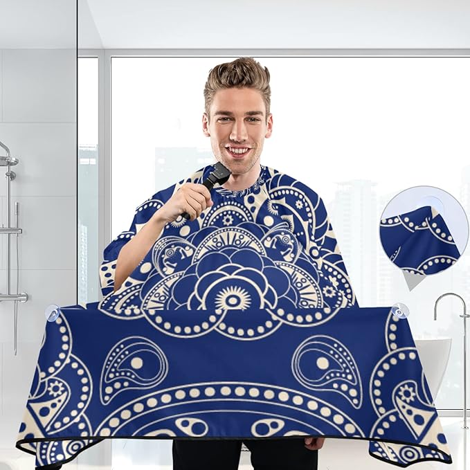 ALAZA Blue Mandala Barber Cape for Men Women, Waterproof Haircut Apron Beard Shaving Bib Hair Cutting Cloth 55 x 65 Inch