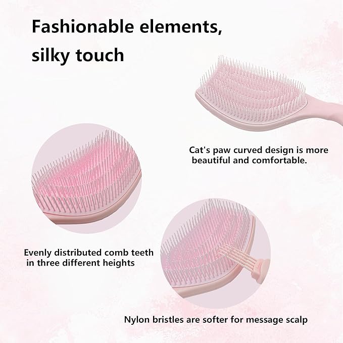 Hair Brush Set, Professional Styling Tools with Combs and Accessories, Pink, Gift Box Included (Pink Brush+Black Brush)