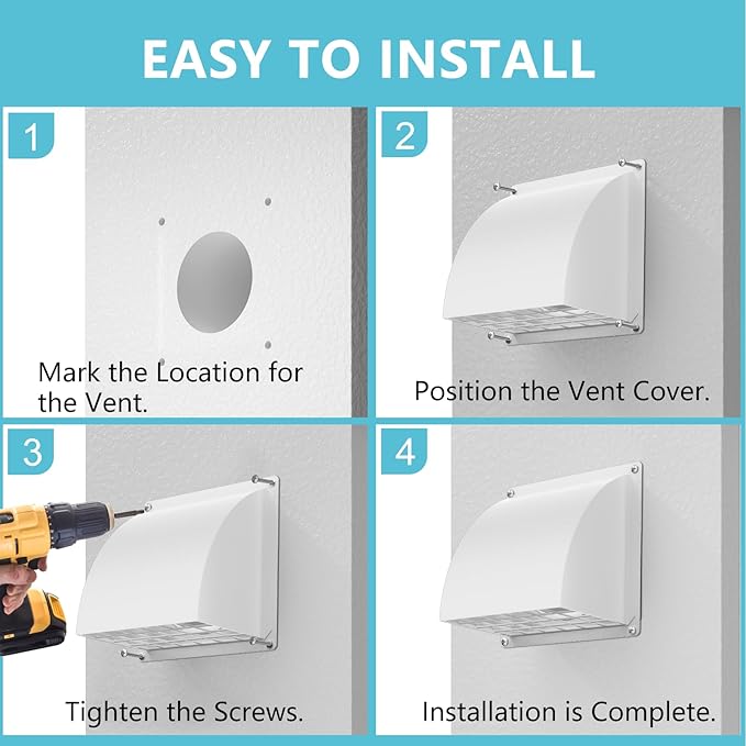 5 Inch Dryer Wall Vent Cover, HG Power Metal Wall Vent Cap Outside with Removable Screen & Cushioned Non-Return Flap for Home Wall, Air Condition, Range Hoods, Kitchen (White)