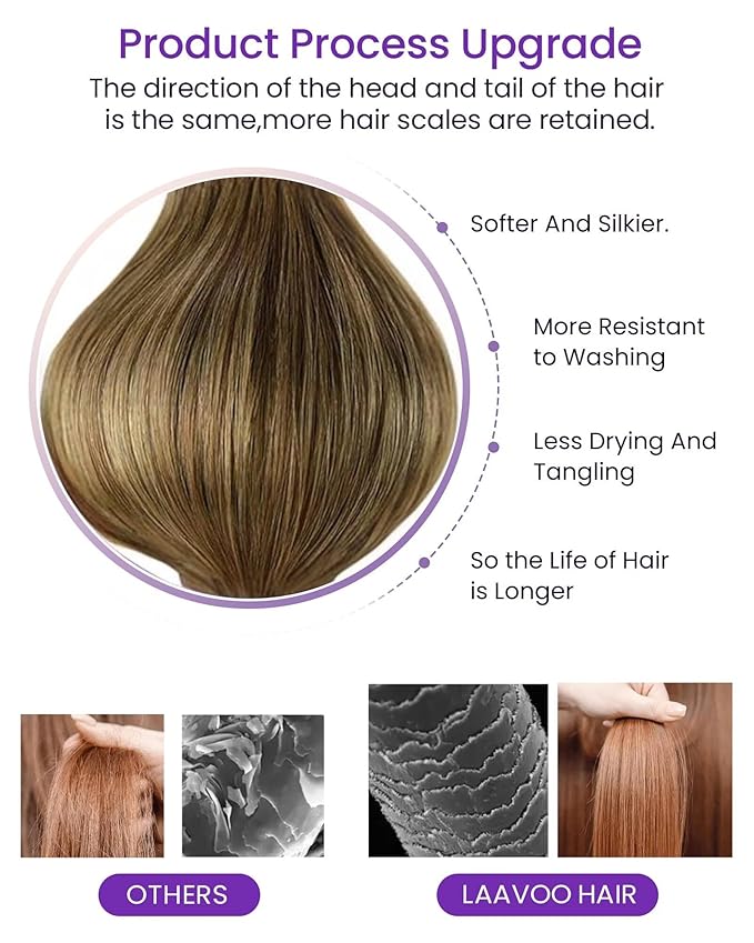LaaVoo Tape in Hair Extensions Balayage 100g Hair Extensions Tape in Brown Human Hair Tape in Extensions Light Brown to Light Golden Blonde Hair 16inch 40pcs