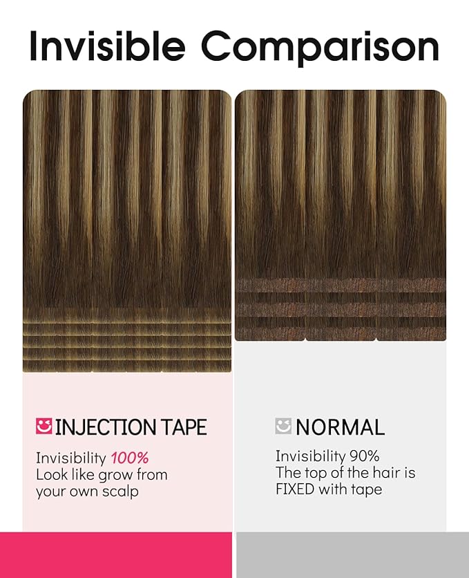Youngsmile Invisible Tape in Hair Extensions Human Hair #4/27/4 Chocolate Brown to Caramel Blonde 20pcs 45g 20 Inch Balayage Injection Tape in Hair Extensions Human Hair (#4/27/4,20'')