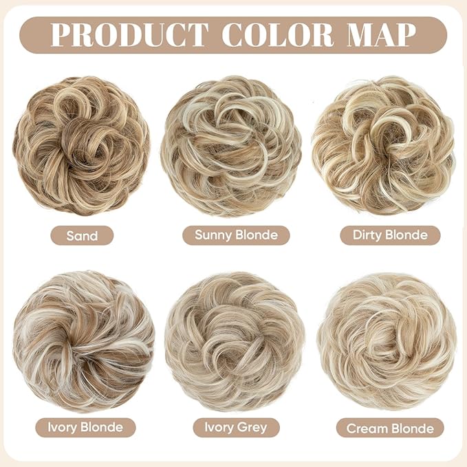 SARLA 2PCS Messy Hair Bun Hair Pieces Wavy Curly Synthetic Updo Fake Scrunchies Ponytail Extension for Women Cream Blonde