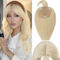 Rich Choices Real Human Hair Topper With Bang for Women - 100% Remy Hair for Thinning Hair, Clip in Silk Base, 12 Inch #613 Bleach Blonde