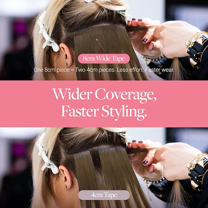 GOO GOO Invisi Edge Wide Tape in Hair Extensions, 4/27/4 Balayage Chocolate Brown to Caramel Blonde,4pcs 20inch 20g, Remy Human Hair,Seamless Injected Tape, Natural Look