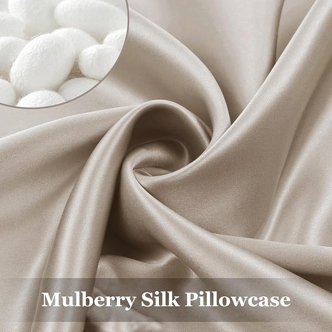 Adubor Silk Pillowcase 2 Pack for Hair and Skin with Hidden Zipper, Both Sides 23 Momme Silk Pillow Case (Beige, Standard: 20''x26'')