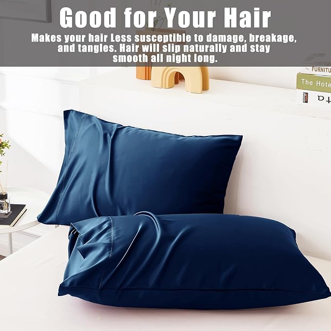 TELUS Pillow Cases Standard Size 2 Pack, Bamboo Rayon Cooling Pillowcases with Envelope Closure, Cool Breathable Pillow Case for Hot Sleepers & Night Sweats, 20x26 inches, Navy Blue