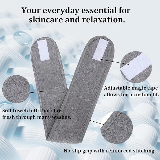 4 Pack Adjustable Makeup Headbands – Non-Slip Spa & Facial Hair Wrap, Washable Headband for Shower, Yoga, Gym, Salon & Home Use (Fits All), HZFD-CD