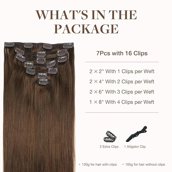 GOO GOO Clip in Hair Extensions Real Human Hair, Remy Human Hair Extensions Clip ins for Women, Natural Human Hair, 20inch 200g 7Pcs, #4A Chocolate Brown
