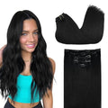 DOORES Clip-in Hair Extensions, 5pcs 80g Jet Black 18 Inch Remy Real Human Hair Straight Natural Extensions