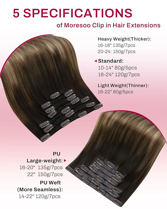 Moresoo Brown to Blonde Balayage Hair Extensions Seamless Clip in Hair Extensions Real Human Hair Dark Brown to Golden with Dark Honey Blonde Clip ins Human Hair for Women 135g/7pcs 18in