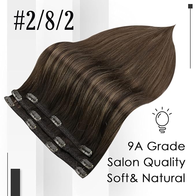 Full Shine Dark Brown Hair Extensions Clip in Human Hair 3 Pcs 60 G 20 Inch Balayage Dark Brown Straight Invisible Thin Clip in Hair Extensions