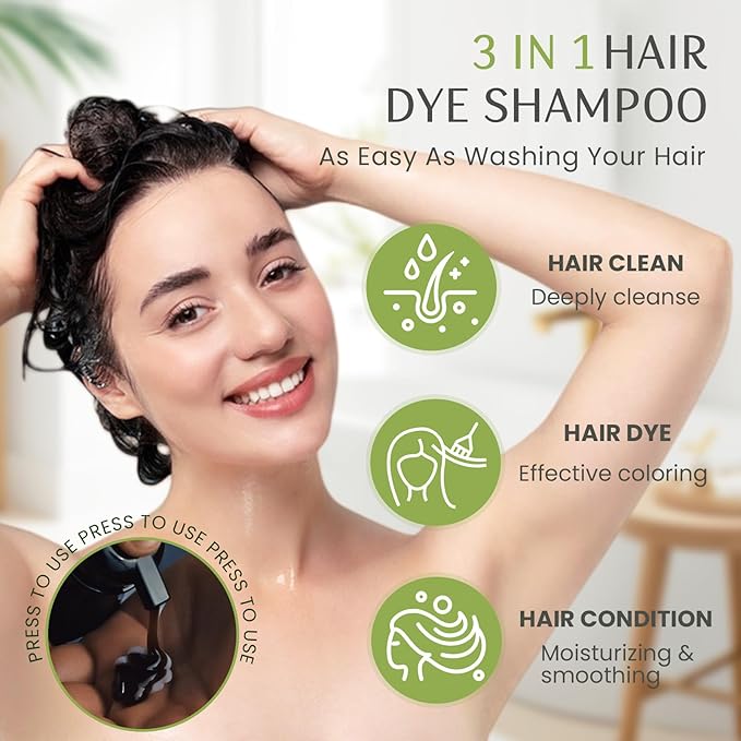 Hair Dye Shampoo 3 in 1, Instant Natural Hair Color Shampoo Hair Dye for Women & Men Black Tea, Root Touch Up & Easy To Use & Lasts 3-4 Weeks & All Hair Types, 16.9 fl.oz