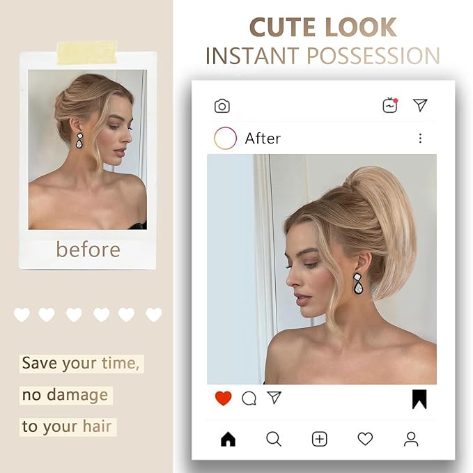 Clip on Ponytails for Women - 10 Inch Short Ponytail Extension, Straight Pony Tails Hair Extensions, Synthetic Hair Extensions Ponytail, Clip in Ponytail (Color: Ash Blonde with White Highlights)