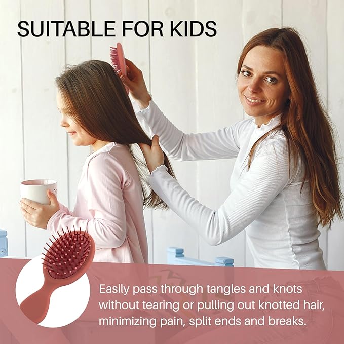 RHOS Mini Hair Brush for Women,Men and Kids-Travel Size Hair Brush for Purse,Pocket,backpack-Small Cushion Paddle Brush with Soft Bristles-Mini Detangler Brush for All Hair Types(1 Pack-Red)