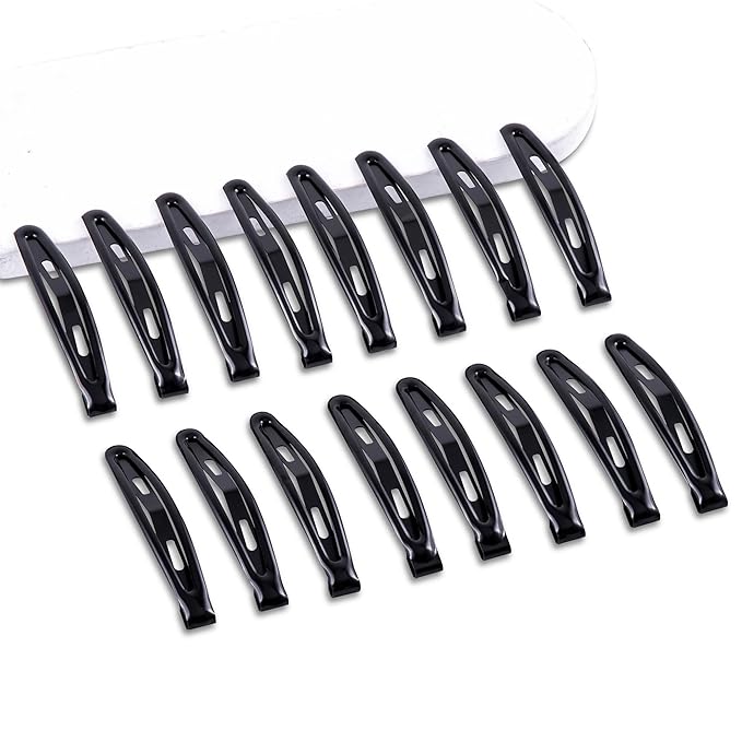 16 PCS Snap Hair Clips Metal Barrettes for Women Non Slip Barrettes for Thick and Thin Fine Hair,Bright Black,2.36 x 0.43 Inches.