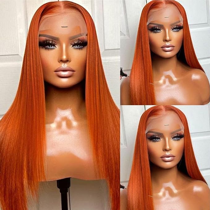 Ginger Wig Human Hair 13x4 Straight Ginger Orange Lace Front Wigs Human Hair HD Transparent Lace Frontal 350 Colored Wig Pre Plucked 180% Density 20inch