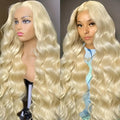 32 Inch 613 Blonde Lace Front Wig Synthetic Hair Pre-Styled Body Wave 13x4 HD Transparent Lace Glueless Wig with Wig Cap for Women