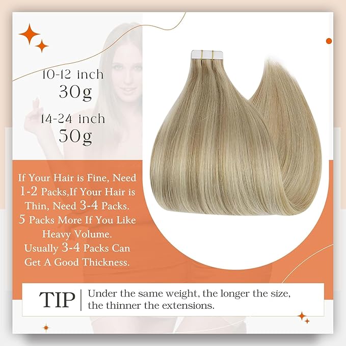 Full Shine Human Hair Tape in Extensions Color 16P22 Highlighted Blonde Tape in Hair Extensions 22Inch 100G Long Extension Seamless Skin Weft for Daily Office Look 40Pcs