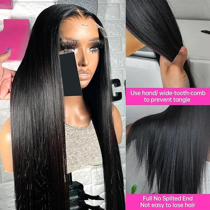 Lemoda 13x6 Full Lace Frontal Wig 180% Density Straight Lace Front Wigs Human Hair HD Transparent Lace Glueless Wig Pre Plucked 15A Brazilian Virgin Human Hair Wigs for Women 22 Inch