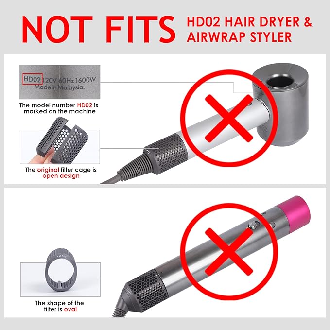 Upgraded Hair Dryer Filter Cover Compatible with Dyson Supersonic HD01 HD03 HD08 Hair Dryer Attachment, Hair Dryer Strainer Filter with Filter Cleaning Brush Replacement Parts(Gray)