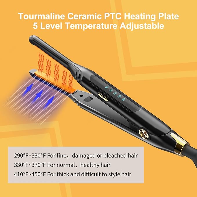 Small Flat Iron 3/10'' Mini Flat Irons for Short Hair,Pixie Cut & Bangs,Pencil Hair Straightener for Edges with LED Display,Travel Hair Straightener with Dual Voltage,Auto Shut Off（Orange）