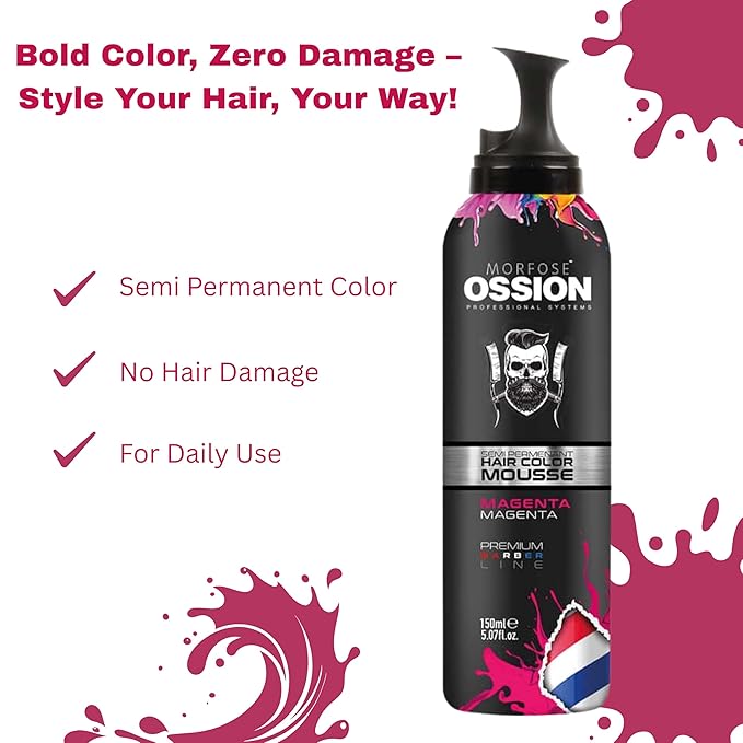 Morfose Ossion Semi Permanent Hair Color Mousse, 5.07 Fl Oz (Magenta, 5.07 Fl oz)