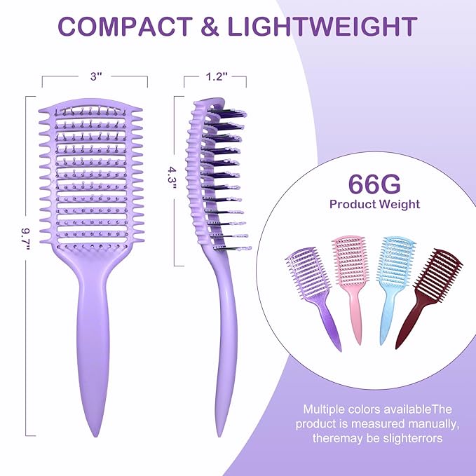 Curly Hair Brush & Curl Defining Brush – Easily Detangles Knots with Less Pulling – Styles Wet or Dry Hair, Tames Frizz for All Curl Types (Pruple)