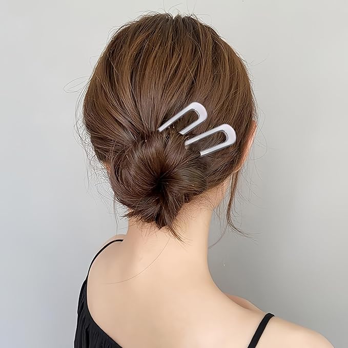 6Pcs Metal French Hair Pins for Women U Shape Sticks 3.9 Inch Vintage Fork for Hairstyle Accessories(Silver)