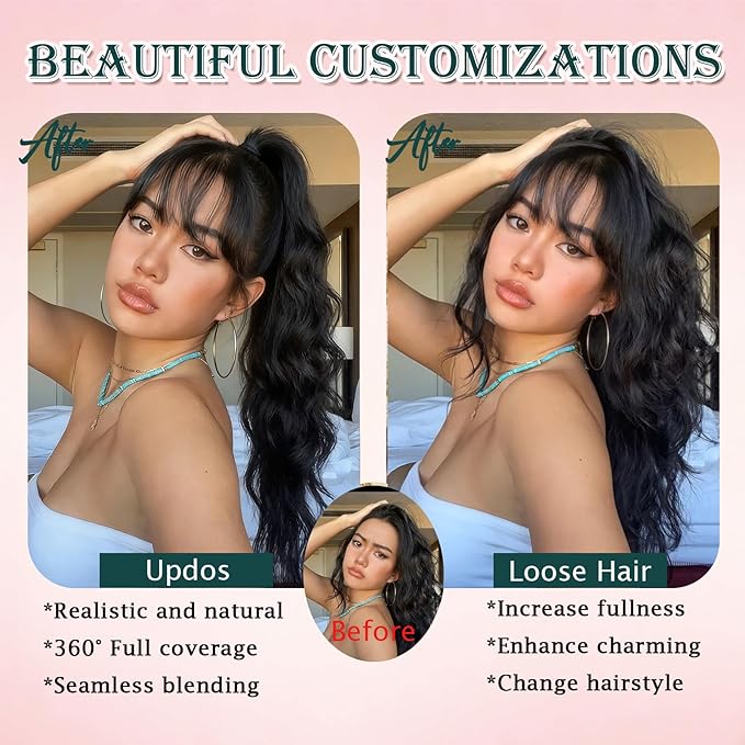 Benehair Clip on Bangs for Women Human Hair, Fake Bangs Clip Human hair, Middle Part Bangs Clip in Hair Extensions Hair Pieces with Temples for Daily Wear (Natural Black)
