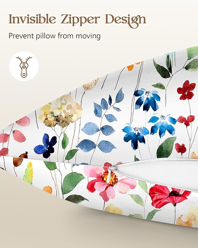 2 Pack Mulberry Silk Pillowcase for Hair and Skin - Standard Size 20 x 26 Inches with Hidden Zipper Watercolor Flower 19 Momme Soft Sleeping Silk Pillow Case for Women, Moms