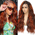 P4/350 Ginger Orange and Brown Colored Body Wave Lace Front Wigs Human Hair 13x4 Highlight HD Lace Front Wig Human Hair Pre Plucked for Black Women 180% Density Glueless Wig 32Inch