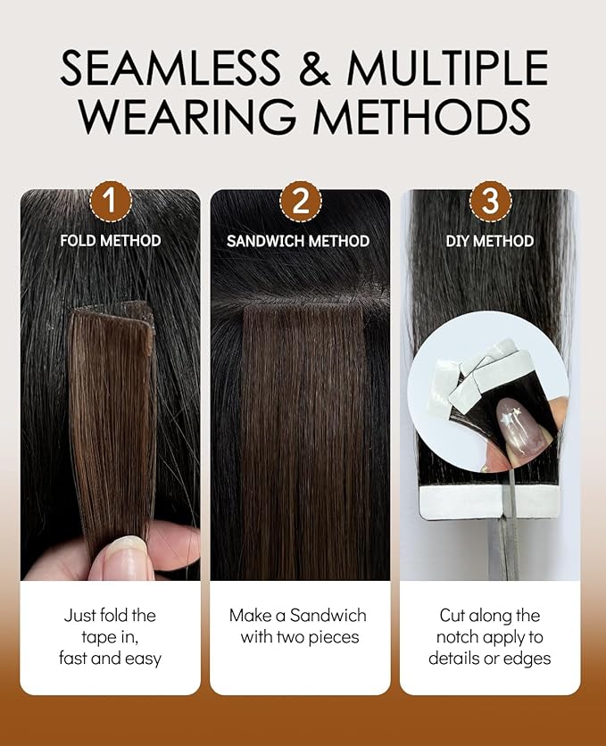 VINBAO Invisible Edge Tape in Extensions Human Hair Chocolate Brown 20pcs 45g 16in Seamless Injected Tape-in Hair Extensions Hand-Tied Pro Quality 16inch #4