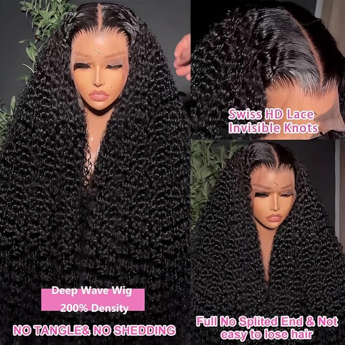 32 Inch 13x6 Deep Wave Lace Front Wigs Human Hair 200 Density 13x6 HD Lace Front Wigs Human Hair Pre Plucked Deep Curly Glueless Wig 100% Virgin Human Hair Lace Front Wigs for Women