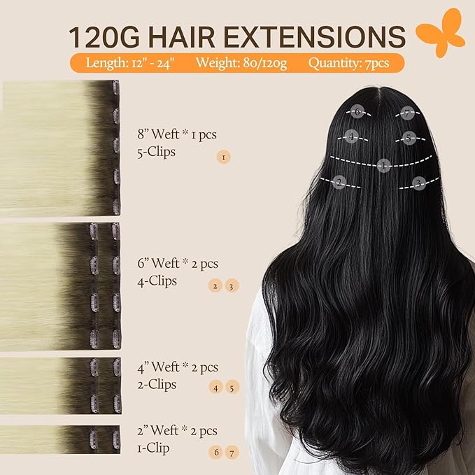 DOORES Clip in Hair Extensions, Human Hair, Light Ash Brown to Ash Blonde, 120g, 7pcs, 20 Inch, Remy Human Hair, Straight, Natural Clip in Extensions