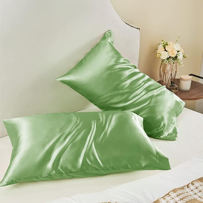 BEDELITE Satin Pillowcase for Hair and Skin, Super Soft and Cooling Similar to Silk Pillow Cases 2 Pack with Envelope Closure, Gift for Women Men(20"x36" King Size, Sage Green)