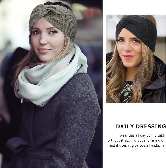 DRESHOW Knit Crochet Headband for Women Ear Warmer Soft Turban Stretch Warmer Headbands Winter Fashion Head Wrap