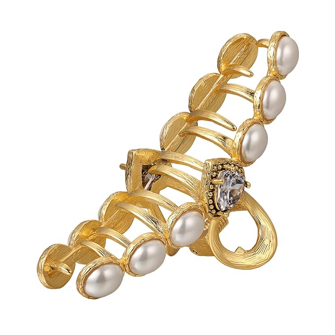 SHE'S FREE STYLE JUST FOR YOU Vintage Hair Claw Clip for women, Elegant Alloy Hair Clawwith Romantic Heart Design, Pearl details and 14K golden electroplating finish, Exquisite Hair Accessories