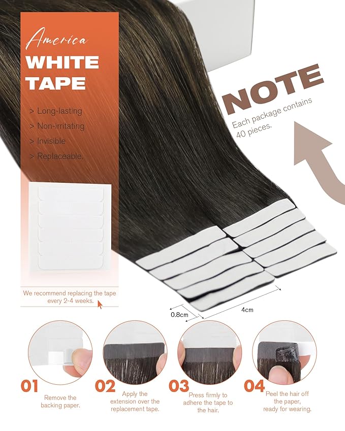 Sunny Hair Tape in Hair Extensions Human Hair 22 Inch Hair Extensions Real Human Hair Tape in Extensions for Women Darkest Brown Ombre Medium Brown Balayage Remy Hair Straight Skin Weft 40pcs 100g