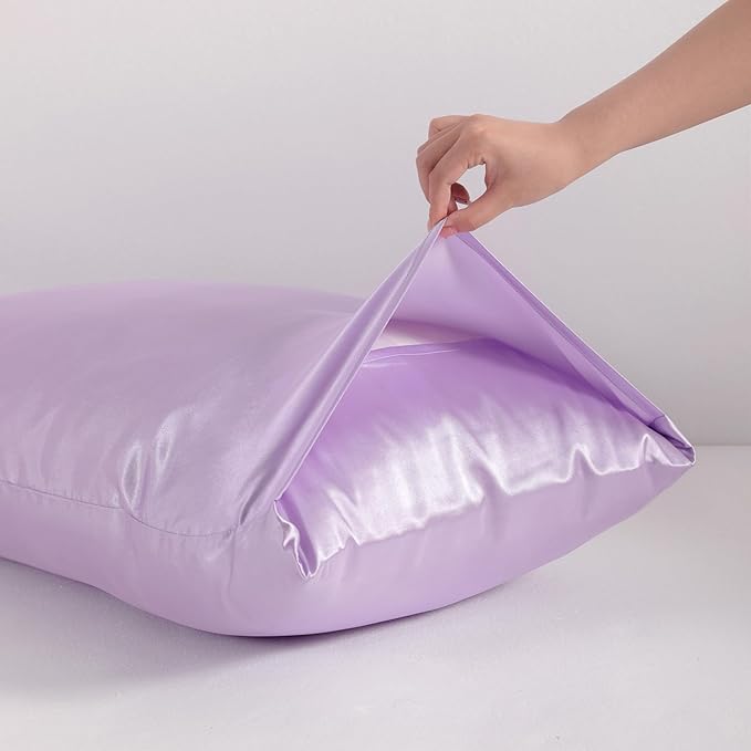 NTBAY 2 Pack Satin Standard Pillowcases for Hair and Skin, Luxurious and Silky Pillow Cases with Envelope Closure, 20x26 Inches, Light Purple