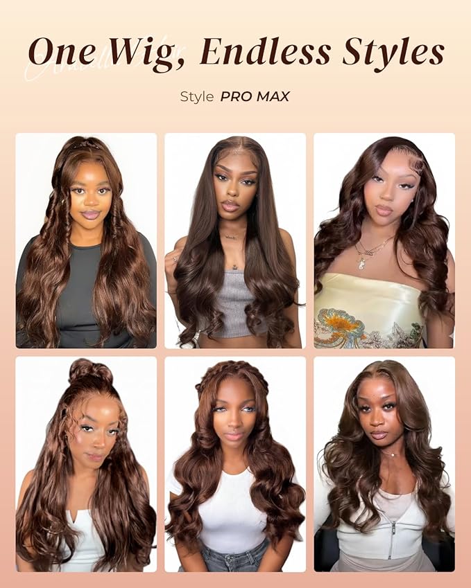 Arabella 13x6 Chocolate Brown Lace Front Wig Human Hair HD Transparent Body Wave Lace Front Wigs Human Hair Pre Plucked Glueless Frontal Brown Wig Human Hair 24 Inch