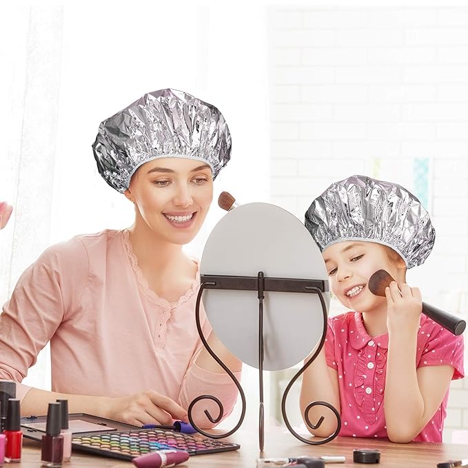 12 Pieces Deep Conditioning Caps Aluminum Foil Reusable Hair Processing Hair Coloring Shower Caps for Home Salon Use(12 Inch,Golden, Silvery)