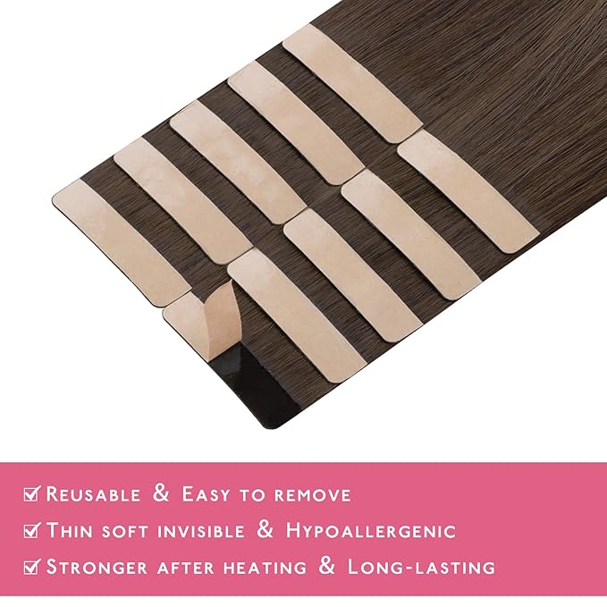 WENNALIFE Tape in Hair Extensions Human Hair Chocolate Brown Tape in Extensions, 10pcs 20g 12 inch Remy Invisible Tape Ins Straight Soft Real Human Hair Tape in Extensions Refill Set Extensions