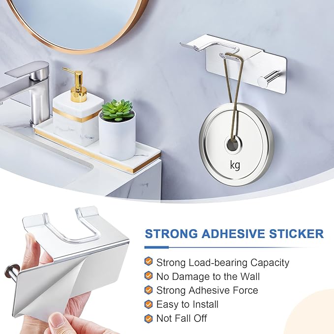 Hair Dryer Holder Wall Mounted, Blow Dryer Holder Adhesive, Metal Hairdryer Holder for Bathroom, Hair Tool Organizer with Plug&Cord for Cabinet Bathroom Bedroom Barber Shops