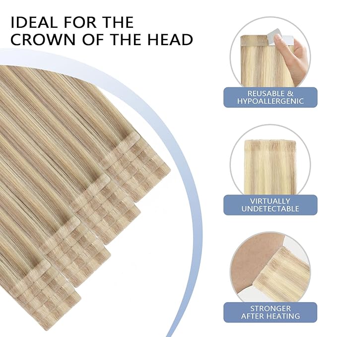 COOKAYU Invisible Tape in Hair, Ash Blonde and Platinum Blonde Seamless Injected Tape in Human Hair Extensions 20pcs/pack 18Inch 40g Invisi Edge Extensions